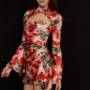 Toira Rose Print Draped Corset Dress