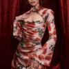 Toira Rose Print Draped Corset Dress
