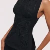 Valencia Black Cotton Placement Lace Broderie Anglaise Boat Neck Top