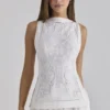Valencia White Cotton Placement Lace Broderie Anglais Boat Neck Top
