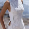 Valencia White Cotton Placement Lace Broderie Anglais Boat Neck Top