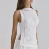Valencia White Cotton Placement Lace Broderie Anglais Boat Neck Top