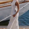 Valencia White Cotton Placement Lace Broderie Anglais Boat Neck Top