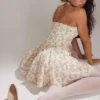 Valentia Ivory Meadow Print Cotton Halter Mini Dress