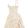 Valentia Ivory Meadow Print Cotton Halter Mini Dress