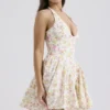 Valentia Ivory Meadow Print Cotton Halter Mini Dress