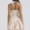 Valentia Ivory Meadow Print Cotton Halter Mini Dress
