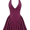 Valentia Wine Halter Mini Dress