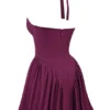 Valentia Wine Halter Mini Dress