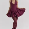 Valentia Wine Halter Mini Dress