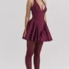 Valentia Wine Halter Mini Dress