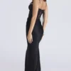 Valentina Black Satin Draped Corset Maxi Dress