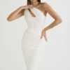 Valentina Ivory Asymmetric Cutout Midi Dress
