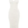 Valentina Ivory Asymmetric Cutout Midi Dress