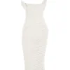 Valentina Ivory Asymmetric Cutout Midi Dress