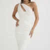 Valentina Ivory Asymmetric Cutout Midi Dress