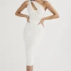 Valentina Ivory Asymmetric Cutout Midi Dress