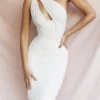 Valentina Ivory Asymmetric Cutout Midi Dress