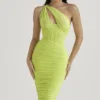 Valentina Lime Asymmetric Cutout Midi Dress