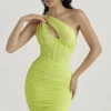 Valentina Lime Asymmetric Cutout Midi Dress