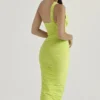 Valentina Lime Asymmetric Cutout Midi Dress