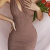 Valentina Mocha Asymmetric Cutout Midi Dress