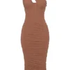 Valentina Mocha Asymmetric Cutout Midi Dress