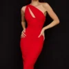 Valentina Scarlet Asymmetric Cutout Midi Dress