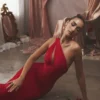 Valentina Scarlet Asymmetric Cutout Midi Dress