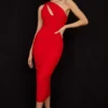 Valentina Scarlet Asymmetric Cutout Midi Dress