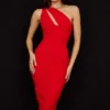 Valentina Scarlet Asymmetric Cutout Midi Dress