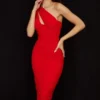 Valentina Scarlet Asymmetric Cutout Midi Dress