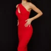 Valentina Scarlet Asymmetric Cutout Midi Dress