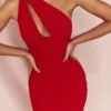 Valentina Scarlet Asymmetric Cutout Midi Dress