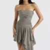 Valeria Smoke Gathered Asymmetric Dress