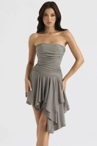 Valeria Smoke Gathered Asymmetric Dress