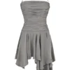 Valeria Smoke Gathered Asymmetric Dress