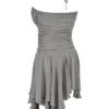 Valeria Smoke Gathered Asymmetric Dress
