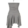 Valeria Smoke Gathered Asymmetric Dress