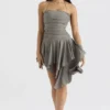 Valeria Smoke Gathered Asymmetric Dress