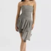 Valeria Smoke Gathered Asymmetric Dress