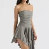 Valeria Smoke Gathered Asymmetric Dress