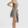 Valeria Smoke Gathered Asymmetric Dress