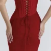 Valerie Red Satin Lace Strapless Maxi Dress