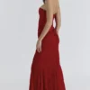 Valerie Red Satin Lace Strapless Maxi Dress