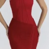 Valerie Red Satin Lace Strapless Maxi Dress