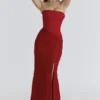 Valerie Red Satin Lace Strapless Maxi Dress