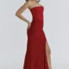 Valerie Red Satin Lace Strapless Maxi Dress