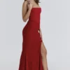 Valerie Red Satin Lace Strapless Maxi Dress