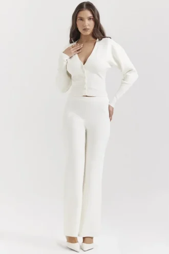 Vanna Off White Cotton Knitted Trousers